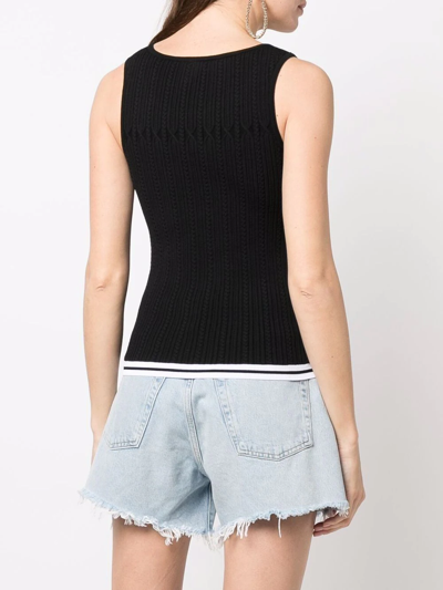 Shop Sonia Rykiel Logo-embroidered Pointelle-knit Tank Top In Schwarz