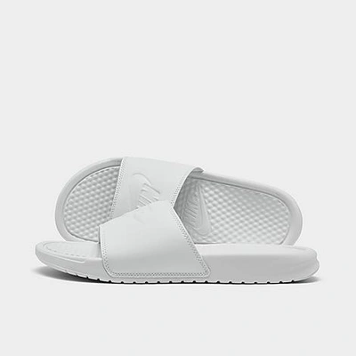 Shop Nike Women's Benassi Jdi Swoosh Slide Sandals In White/white/white