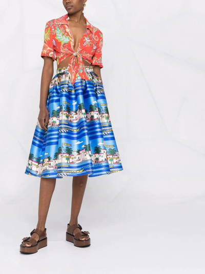 Shop Alessandro Enriquez Landscape-print Flared Full Skirt In Blau