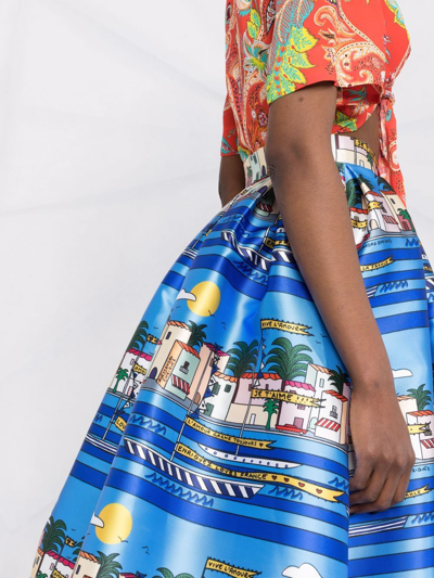 Shop Alessandro Enriquez Landscape-print Flared Full Skirt In Blau
