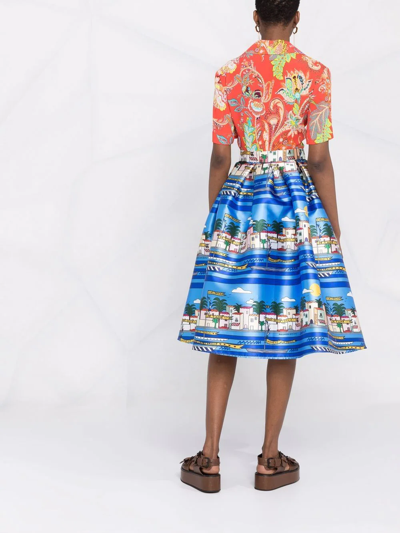 Shop Alessandro Enriquez Landscape-print Flared Full Skirt In Blau