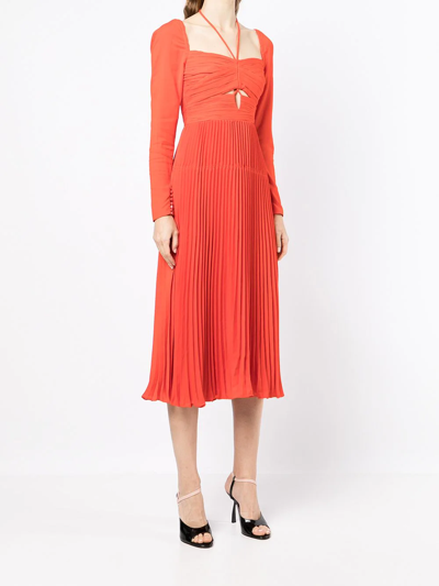 Shop Self-portrait Halterneck Pleated Midi Dress In Red Red