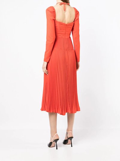 Shop Self-portrait Halterneck Pleated Midi Dress In Red Red