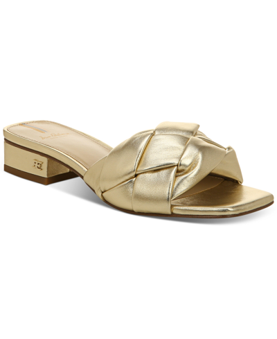 Shop Sam Edelman Women's Dawson Braided Block Heel Slide Sandals In Gold Leaf Metallic