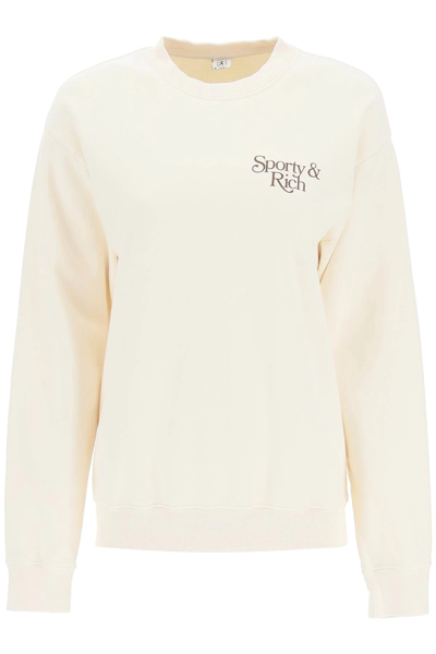 Shop Sporty And Rich Crewneck Logo Sweatshirt In White