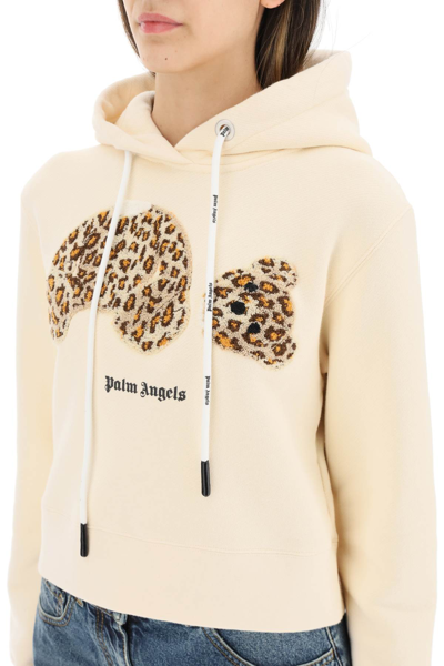 Shop Palm Angels Hoodie With Bear Embroidery In Beige