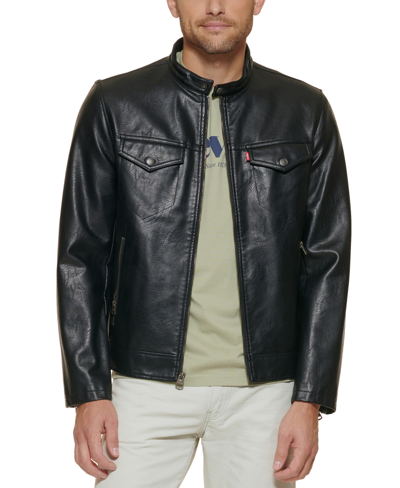 Shop Levi's Men's Regular-fit Faux-leather Racer Jacket In Black
