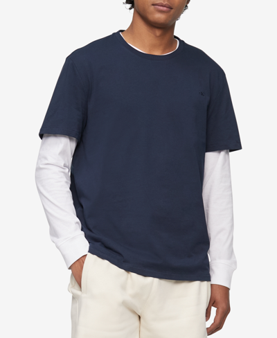 Shop Calvin Klein Men's Smooth Cotton Solid Crewneck T-shirt In Dark Sapphire
