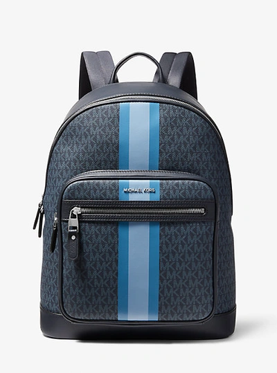 Shop Michael Kors Hudson Logo Stripe Backpack In Blue