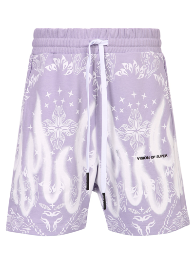 Shop Vision Of Super Bandana Print Shorts In Purple