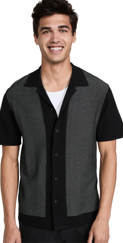 Shop Rag & Bone Harvey Knit Camp Shirt Black/white