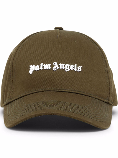 Palm Angels Logo-print Cotton Cap In Green