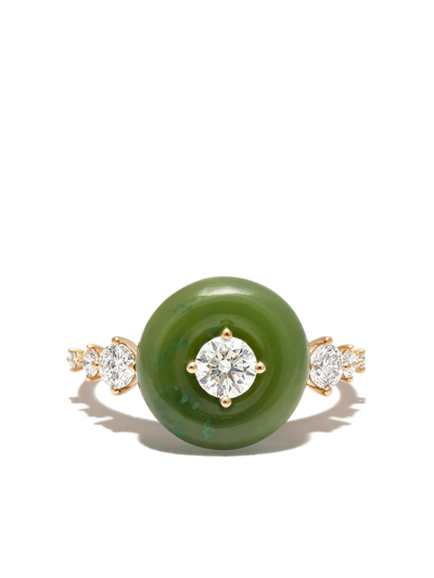 Fernando Jorge 18kt Yellow Gold Surround Jade And Diamond Ring In Gold