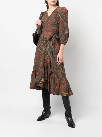 Shop Polo Ralph Lauren Motif-print Wrap Dress In Brown