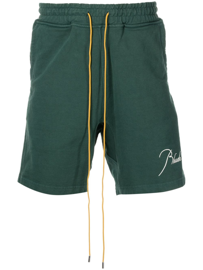 Shop Rhude Logo-embroidered Track Shorts In Green
