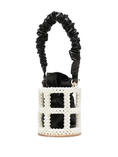Shop 0711 Pearl-detail Caged Bucket Bag In Black