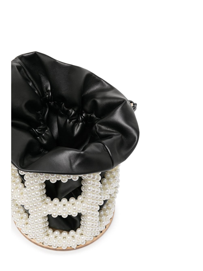 Shop 0711 Pearl-detail Caged Bucket Bag In Black
