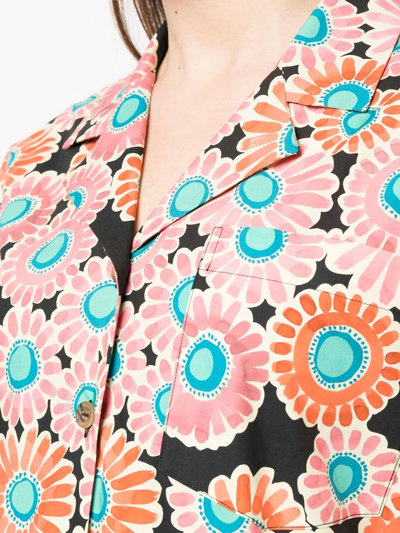 Shop La Doublej Bowling Floral-print Shirt Dress In Schwarz