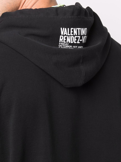 Shop Valentino Graphic-print Cotton Hoodie In Schwarz
