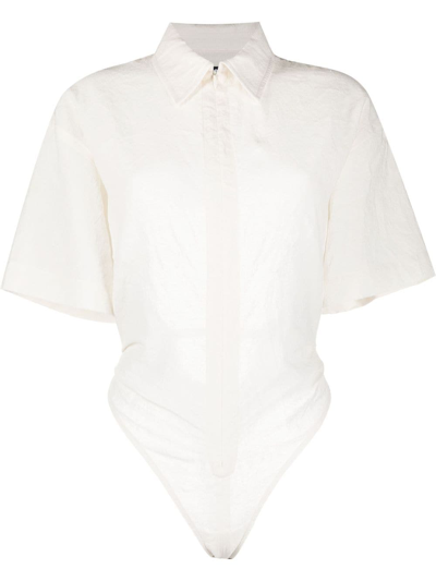 Shop Jacquemus Backless Shirt-style Bodysuit In Weiss