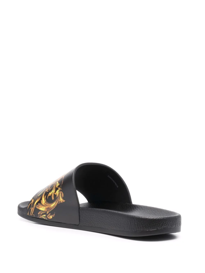 Shop Versace Jeans Couture Barocco-print Sliders In Schwarz