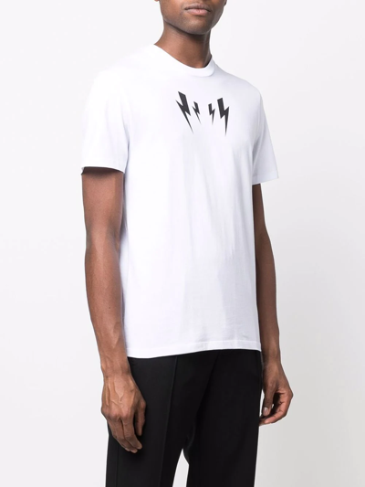 Shop Neil Barrett Thunderbolt Mirror-print Crew-neck T-shirt In Weiss