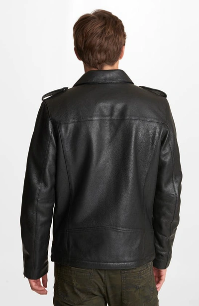 Shop Karl Lagerfeld Asymmetrical Leather Moto Jacket With Faux Shearling Lining In Black