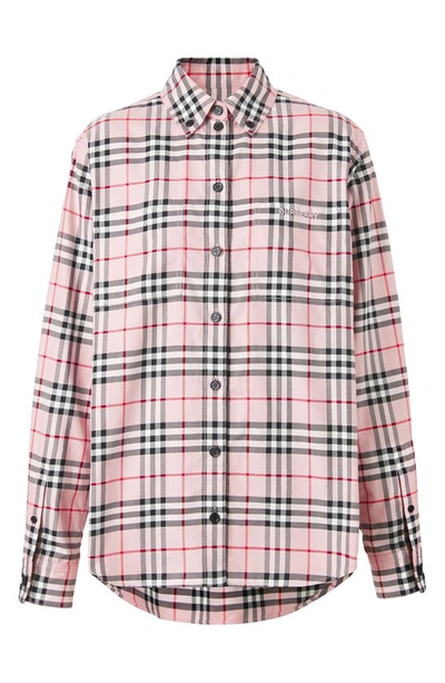 Shop Burberry Ivanna Check Cotton Button-down Shirt In Dusty Pink Ip Check