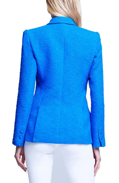 Shop L Agence Chamberlin Textured Stretch Cotton Blazer In Electric Blue