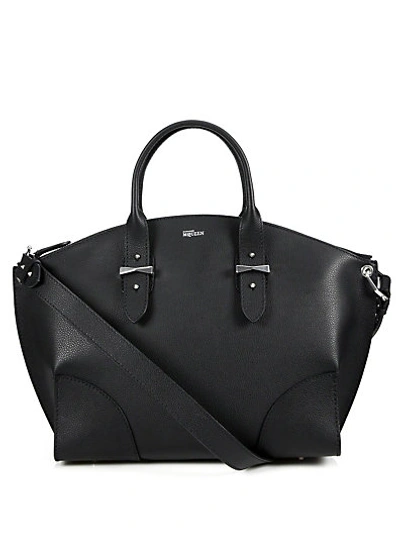 Shop Alexander Mcqueen Legend Pebbled Leather Zip Satchel In Black