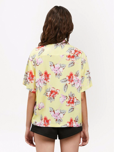 Shop Palm Angels Hibiscus-print Short Sleeve Shirt In Yellow