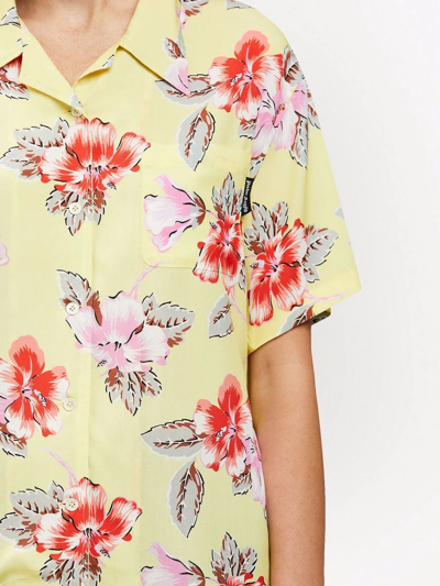 Shop Palm Angels Hibiscus-print Short Sleeve Shirt In Yellow