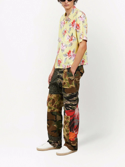 Shop Palm Angels Hibiscus Floral Print Bowling Shirt In Yellow