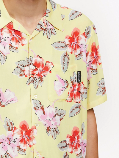 Shop Palm Angels Hibiscus Floral Print Bowling Shirt In Yellow
