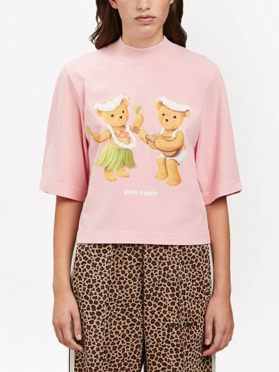 Shop Palm Angels Dancing Bears Print T-shirt In Pink