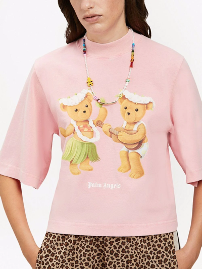 Shop Palm Angels Dancing Bears Print T-shirt In Pink