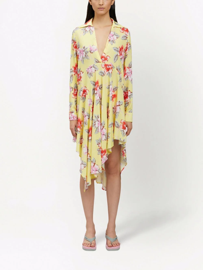 Shop Palm Angels Hibiscus Floral-print Shirtdress In Yellow