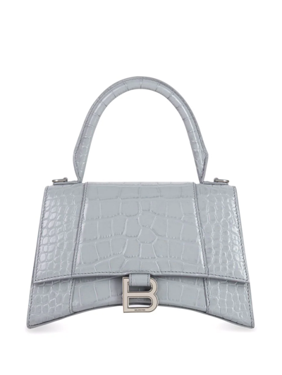 Balenciaga Hourglass Top Handle Bag Small Crocodile Embossed Grey in  Calfskin Leather with Silver-tone - US