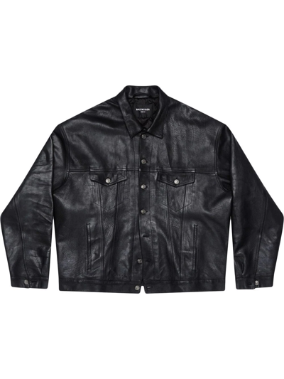 Shop Balenciaga Denim-style Leather Jacket In Schwarz