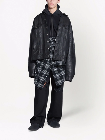 Shop Balenciaga Denim-style Leather Jacket In Schwarz