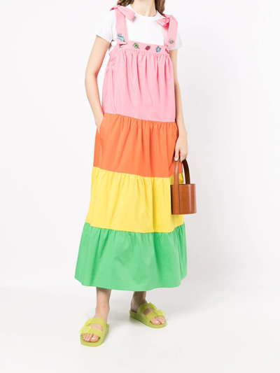 Shop Mira Mikati Embroidered-motif Tiered Dress In Multicolour