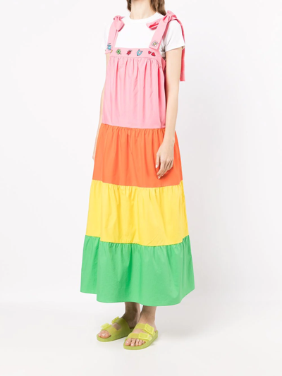 Shop Mira Mikati Embroidered-motif Tiered Dress In Multicolour