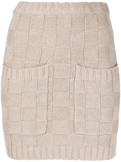 Shop Staud Check-pattern Knitted Skirt In Brown