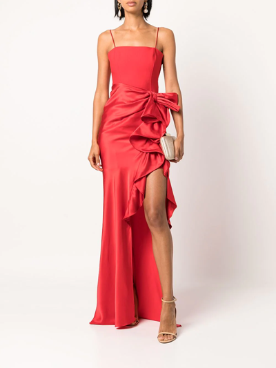 Shop Cinq À Sept Drina Ruffle-trim Gown In Rot