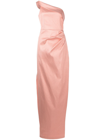 Shop Aidan Mattox One-shoulder Jacquard Dress In Rosa