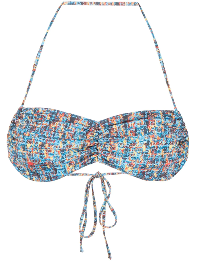 Shop Sian Swimwear Halle Tweed-print Bikini Top In Blau