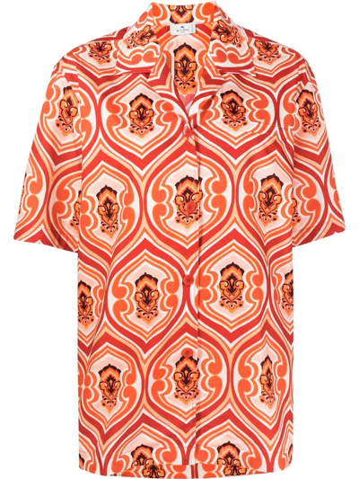 Shop Etro Motif-print Cotton Shirt In Orange