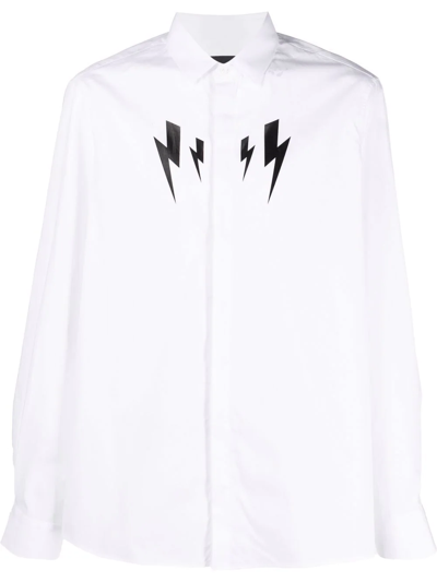 Shop Neil Barrett Thunderbolt-print Cotton Shirt In Weiss
