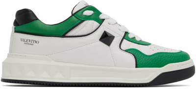 Shop Valentino White & Green One Stud Sneakers In V13 Bianco-ultra Gre
