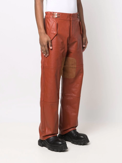 Shop Diesel Straight-leg Leather Trousers In Red